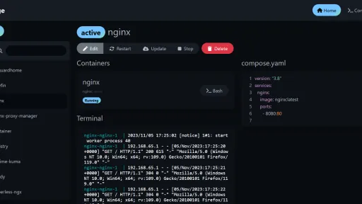Example of the Dockge interface