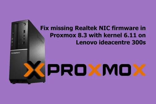A banner with a Lenovo ideacentre 300s computer, the Proxmox logo, and the article title